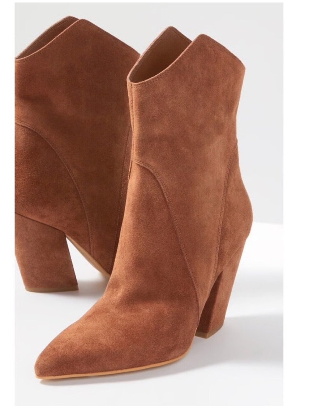 Dolce Vita Nestly Brandy Suede Pointed Toe Block Heel Western Inspired Booties
